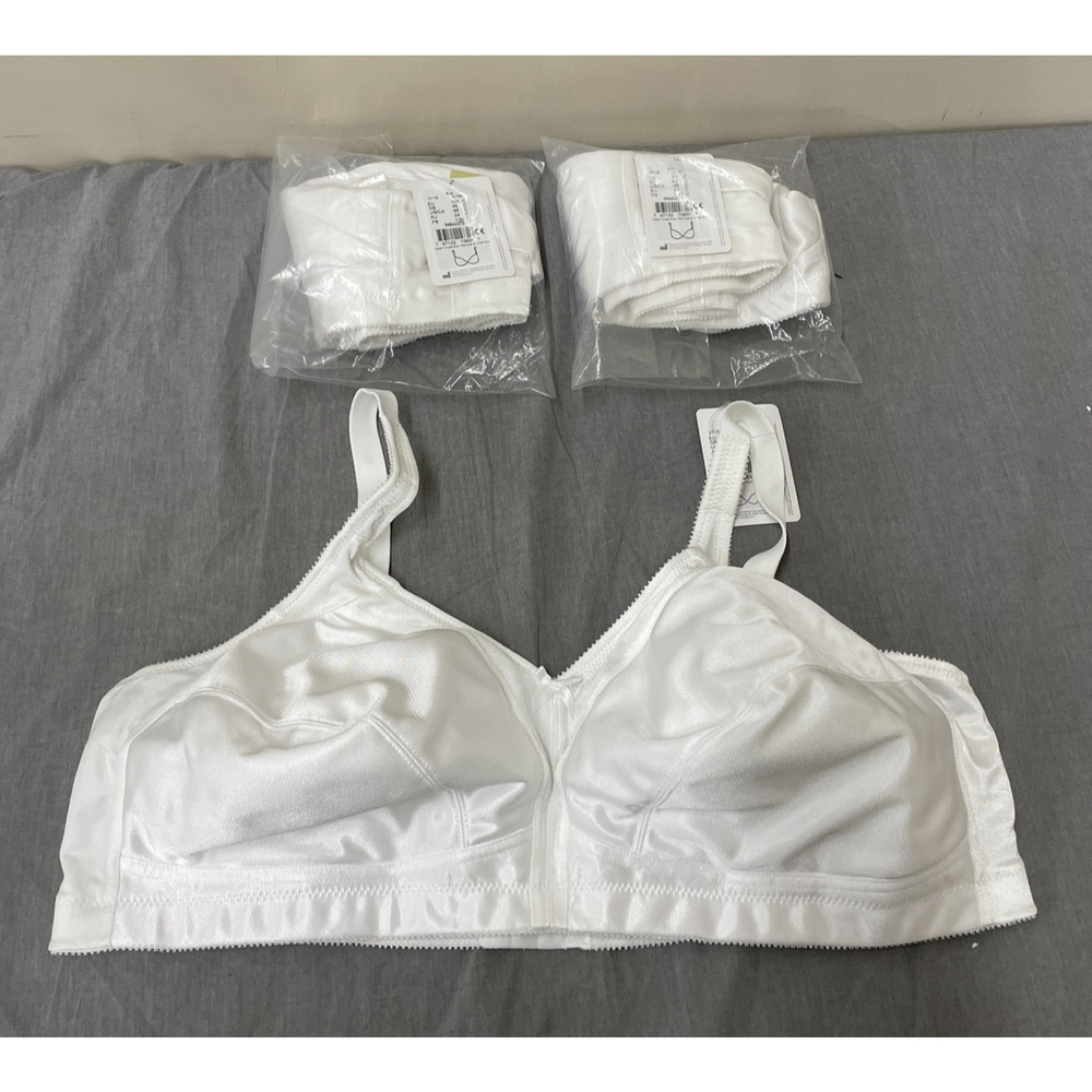 2 Amoena Mastectomy Bra White Ava Style 2115 Wireless Women's 46C FS Bnfts Chrty
